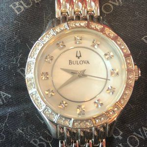 Bulova Stainless Steel Diamond Bezel Womens Watch